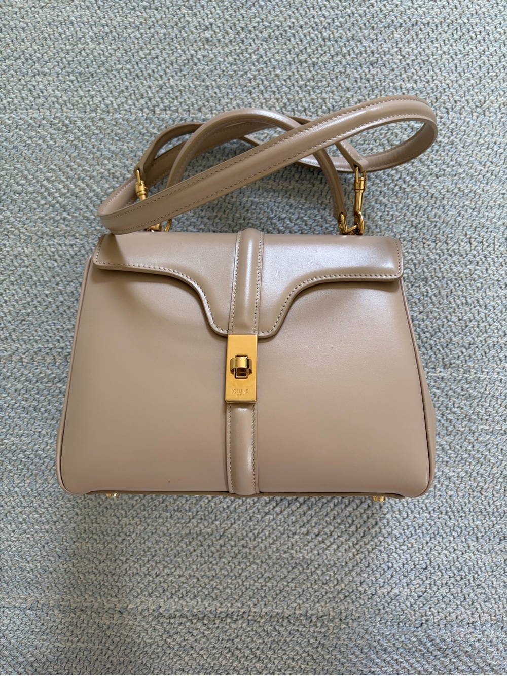 Celine Taupe Leather Top-Handle Shoulder Bag with Gold Hardware